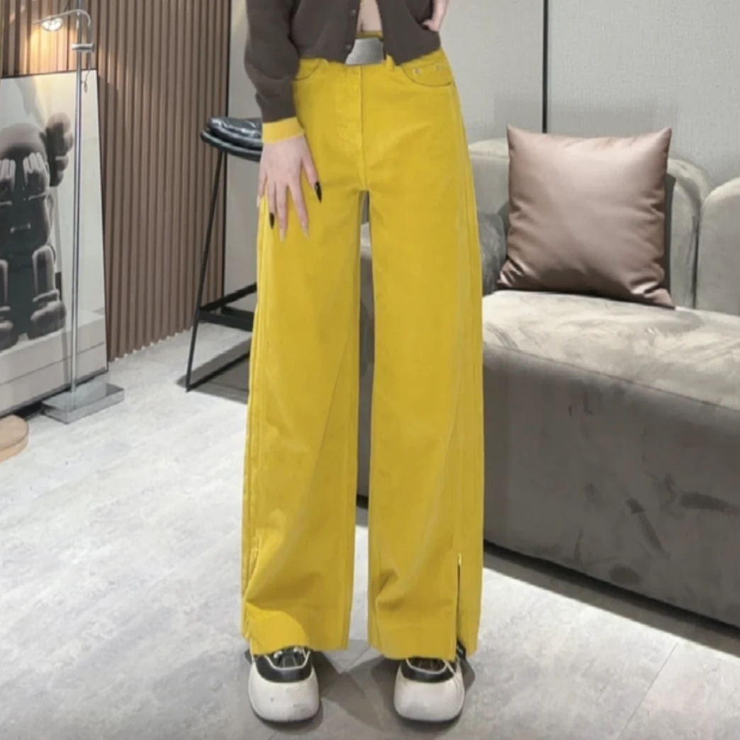 XQ810 【休闲裤】灯芯绒阔腿休闲裤女早秋时尚慵懒风垂感显瘦直筒裤