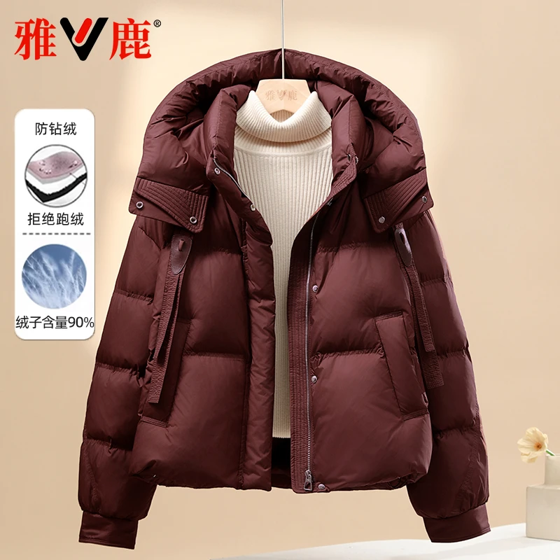 雅鹿羽绒服女2024冬季新品时尚短款休闲面包服小个子保暖北方外套