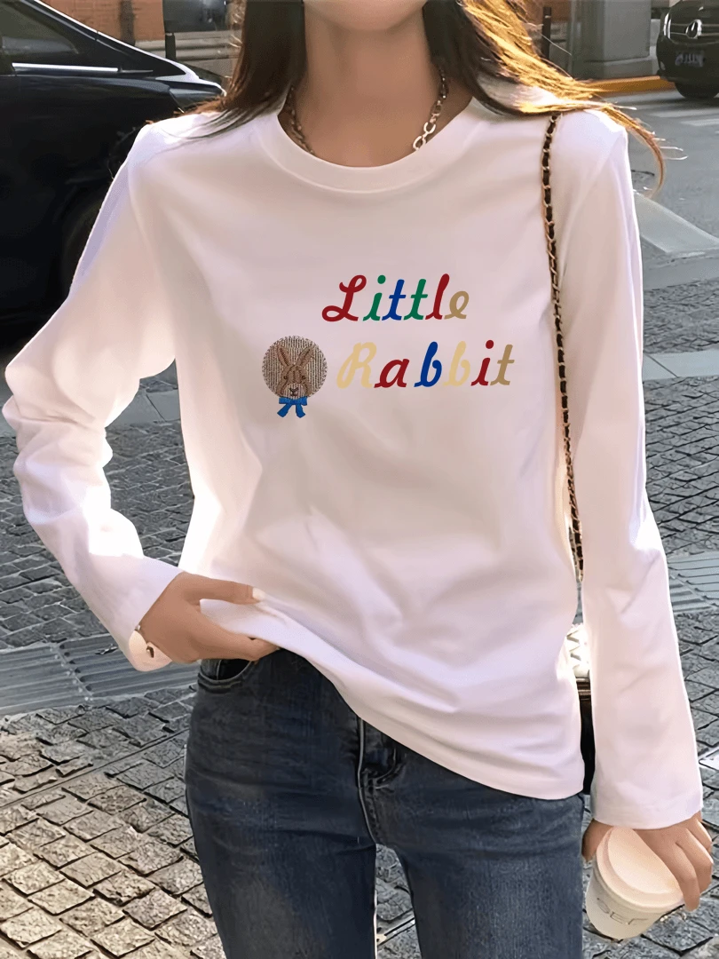 2024长袖秋衣男女休闲透气时尚百搭圆领印花T恤 小兔兔