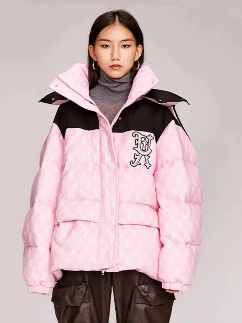 UOOYAA/乌丫2023冬季新品可脱帽学院风老花羽绒服