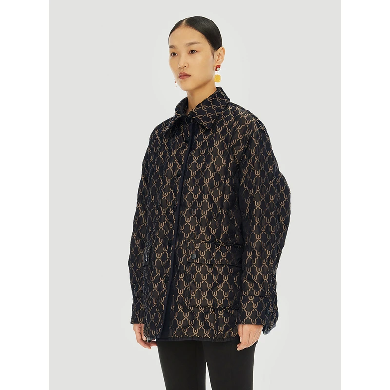 UOOYAA/乌丫经典LOGO黑金提花面料廓形羽绒服