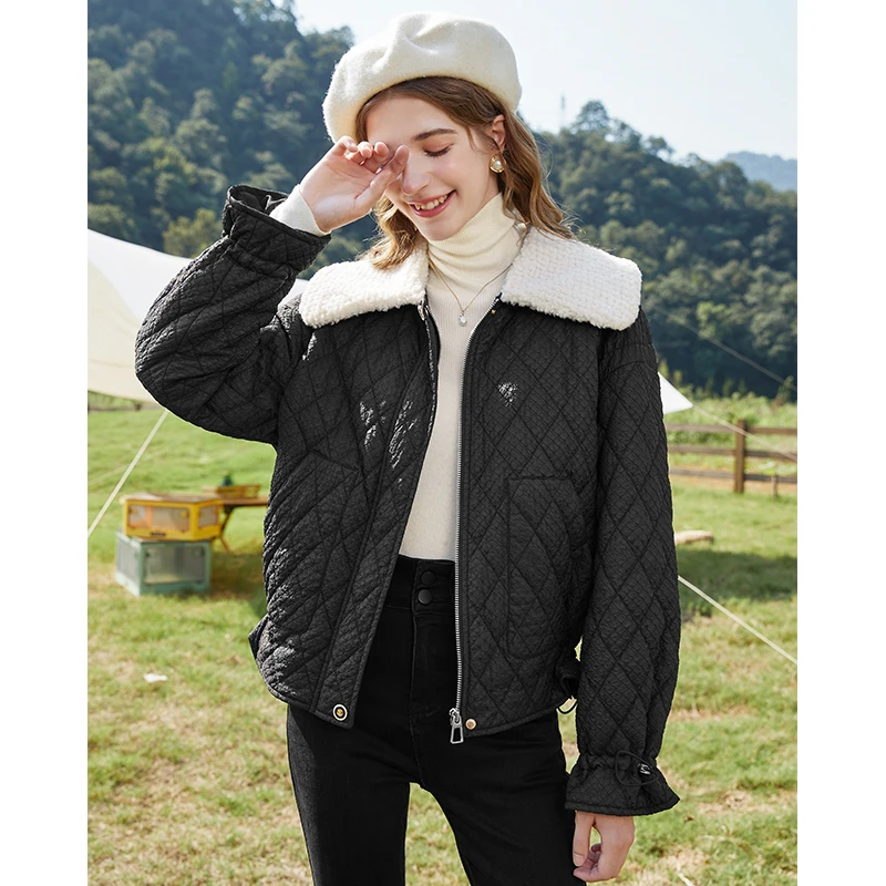 【小云总专属】亦谷肌理感拼接棉服翻领短款棉袄菱格棉衣G2WAH016