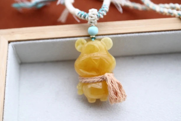 【俄料】白花蜜蜡熊熊项链！精编！36.8*24.7*17.3mm 带鉴定证书