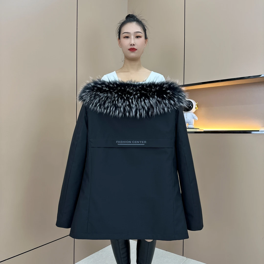 男士派克服男款真皮毛一体兔毛内胆可拆卸大毛领休闲连帽中长款