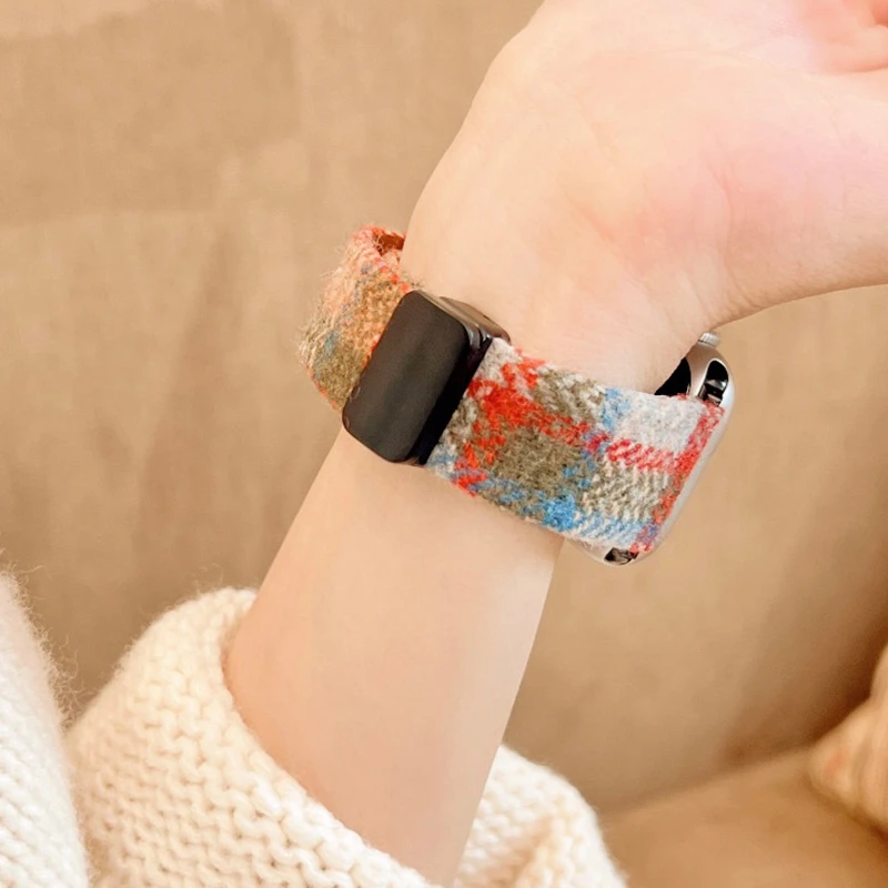 宝壳趣适用苹果s11表带applewatch10磁吸千鸟格毛呢表带s9/s8秋冬