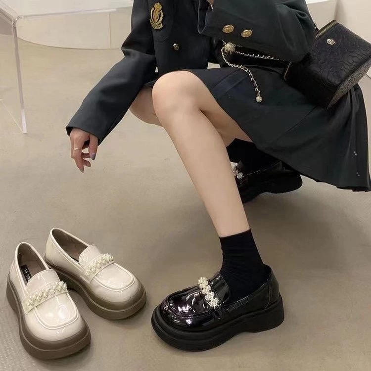 【万达撤柜】厚底一脚蹬小皮鞋女春秋新款软底乐福鞋法式百搭单鞋