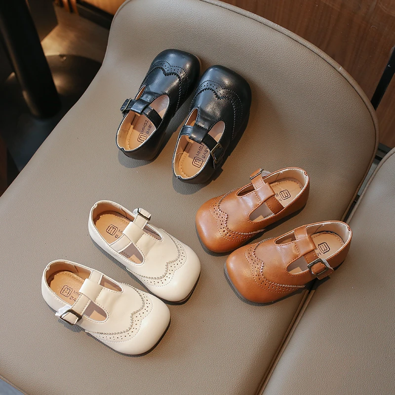 英伦风皮鞋2024春季新款儿童软底百搭复古休闲鞋洋气魔术贴学院风