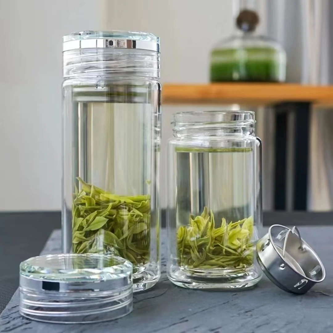 【钻石菱形盖】男女士双层玻璃泡茶杯便携迷你口袋杯商务行政小水杯