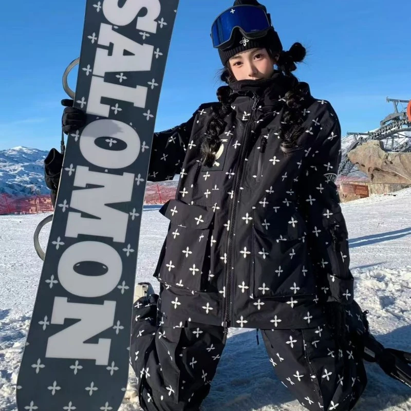 滑雪服套装汪苏泷同款防水防雪防风满印花冲锋衣运动外套男女秋冬