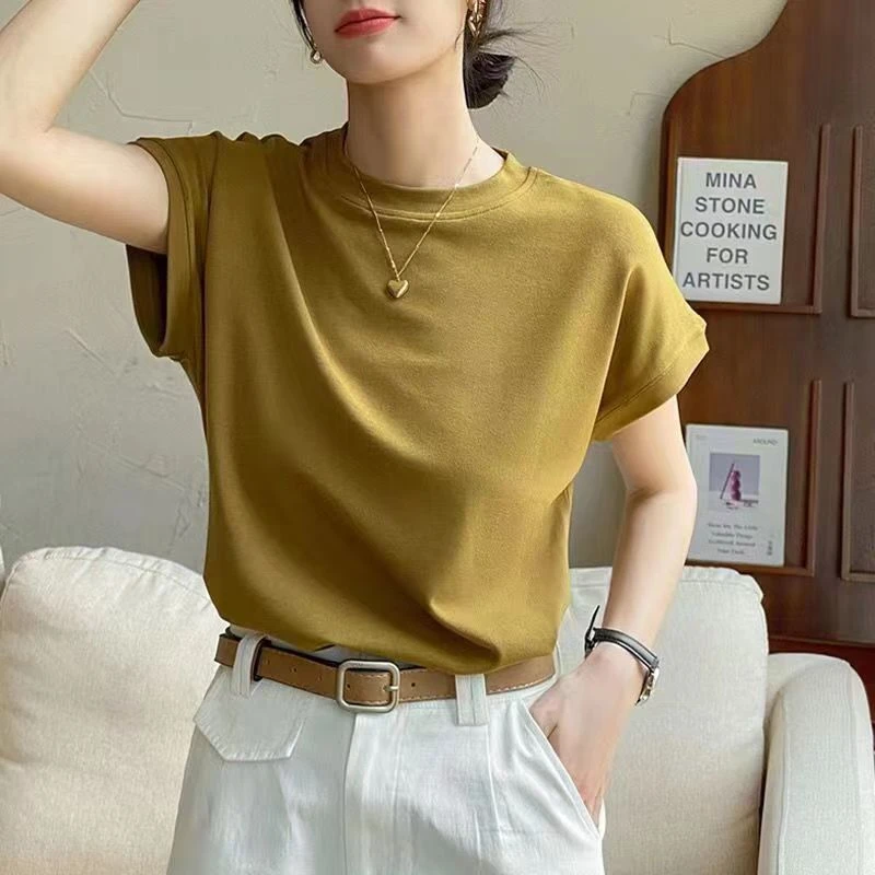 小飞袖夏季新款ins风百搭修身圆领纯色设计感小众上衣蝙蝠袖内搭