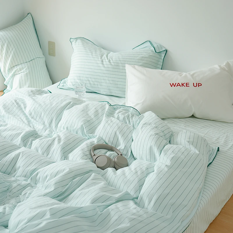 法式浪漫高级水洗棉四件套三件套单人双人宿舍学生床品简约清新