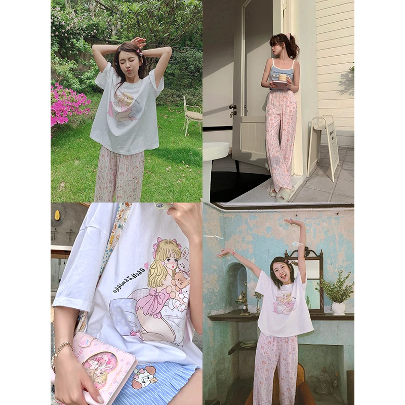 CHERI.Z夏季薄款卡通印花mikko甜梦织造机精致少女感居家服两件套