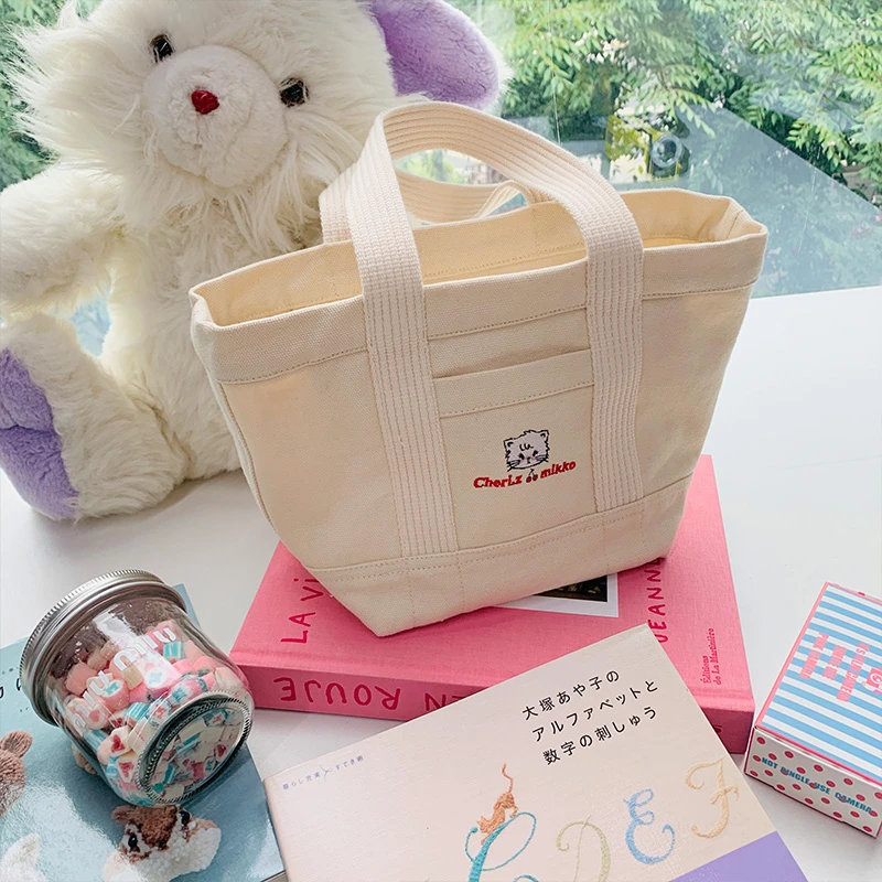 CHERIZ×mikko联名托特包可爱小猫咪刺绣日系手提帆布包