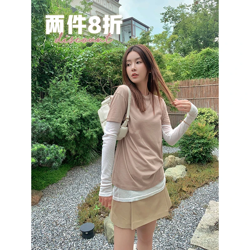 CHERI.Z春秋薄款显瘦短袖T恤女甜辣女装短款上衣内搭百搭打底上衣