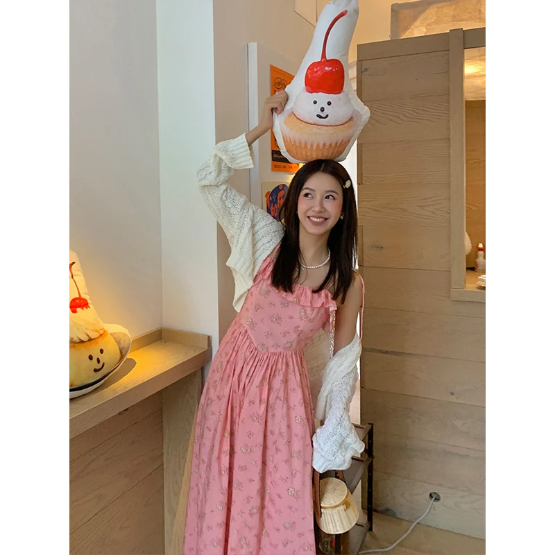 CHERI.Z吊带裙女夏季法式甜美碎花a字连衣裙