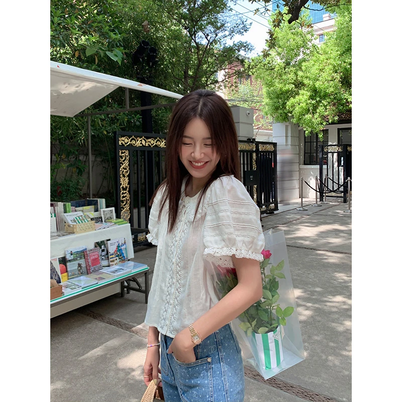 CHERI.Z女装时尚娃娃领上衣气质开衫花边小衫