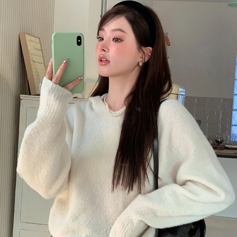 CHERI.Z舒适慵懒风甜美羊毛圈圈纱连帽中长款a字针织裙长袖设计感