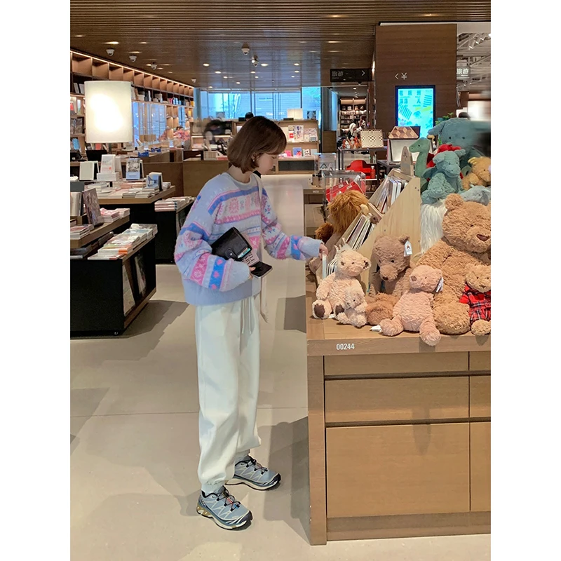 CHERI.Z加绒裤子女冬季抽绳卫裤休闲直筒阔腿束脚运动裤