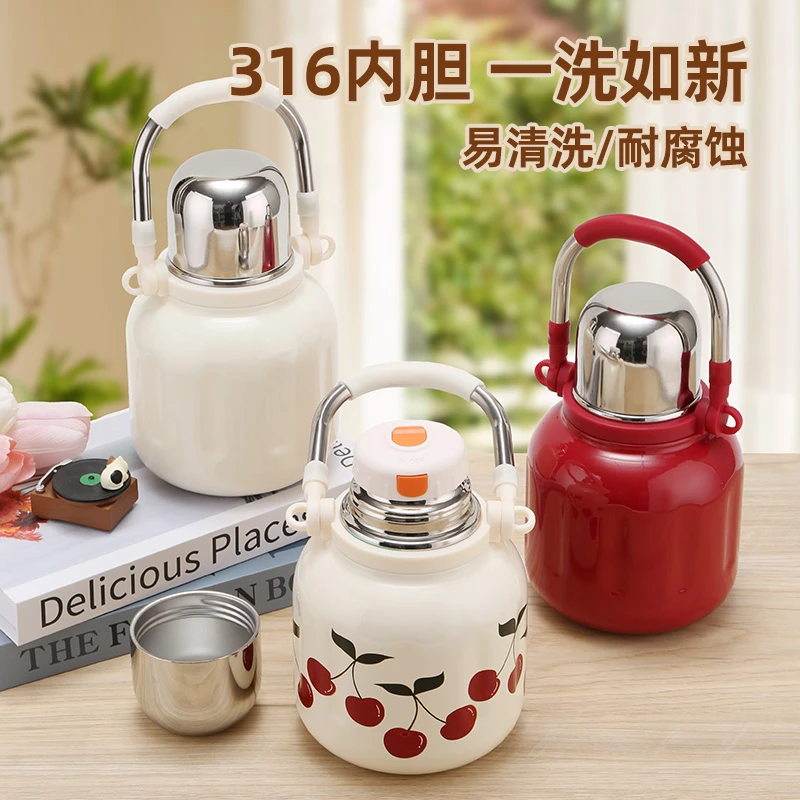 316不锈钢短粗保温杯女水杯创意运动壶手提式学生大肚杯子男泡茶