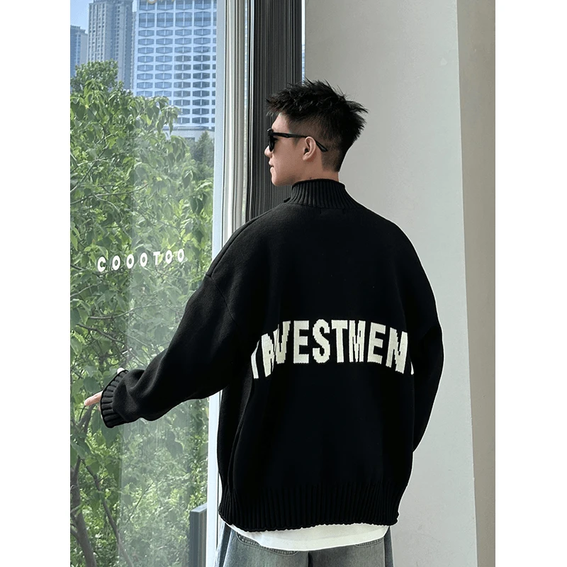 开衫毛衣潮牌慵懒宽松百搭ins潮流秋季新款后背字母针织衫外套