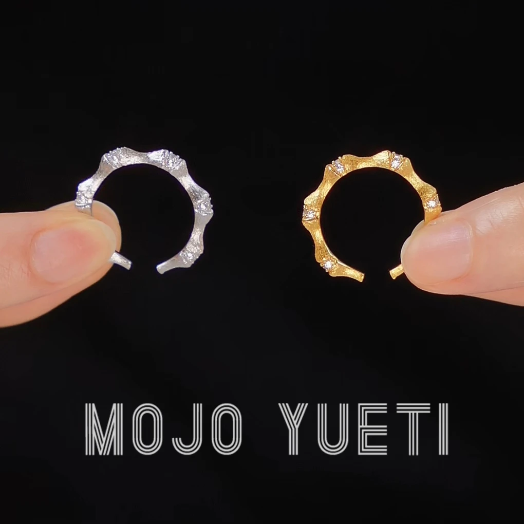 925银锆石戒指 MOJO 中古锆石拉丝缎面竹节轻奢小众戒指-J005