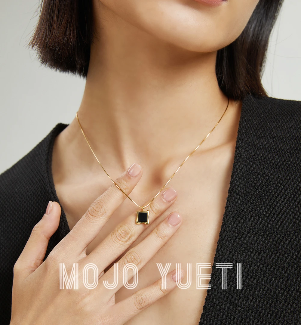 坠链均925银 MOJO YUETI意大利蛇骨链黑方糖高级感轻奢项链-X008