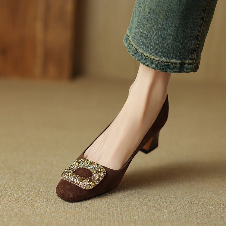 羊反/4.5CM 2024年秋季法式气质通勤粗跟纯色浅口时尚单鞋-A853