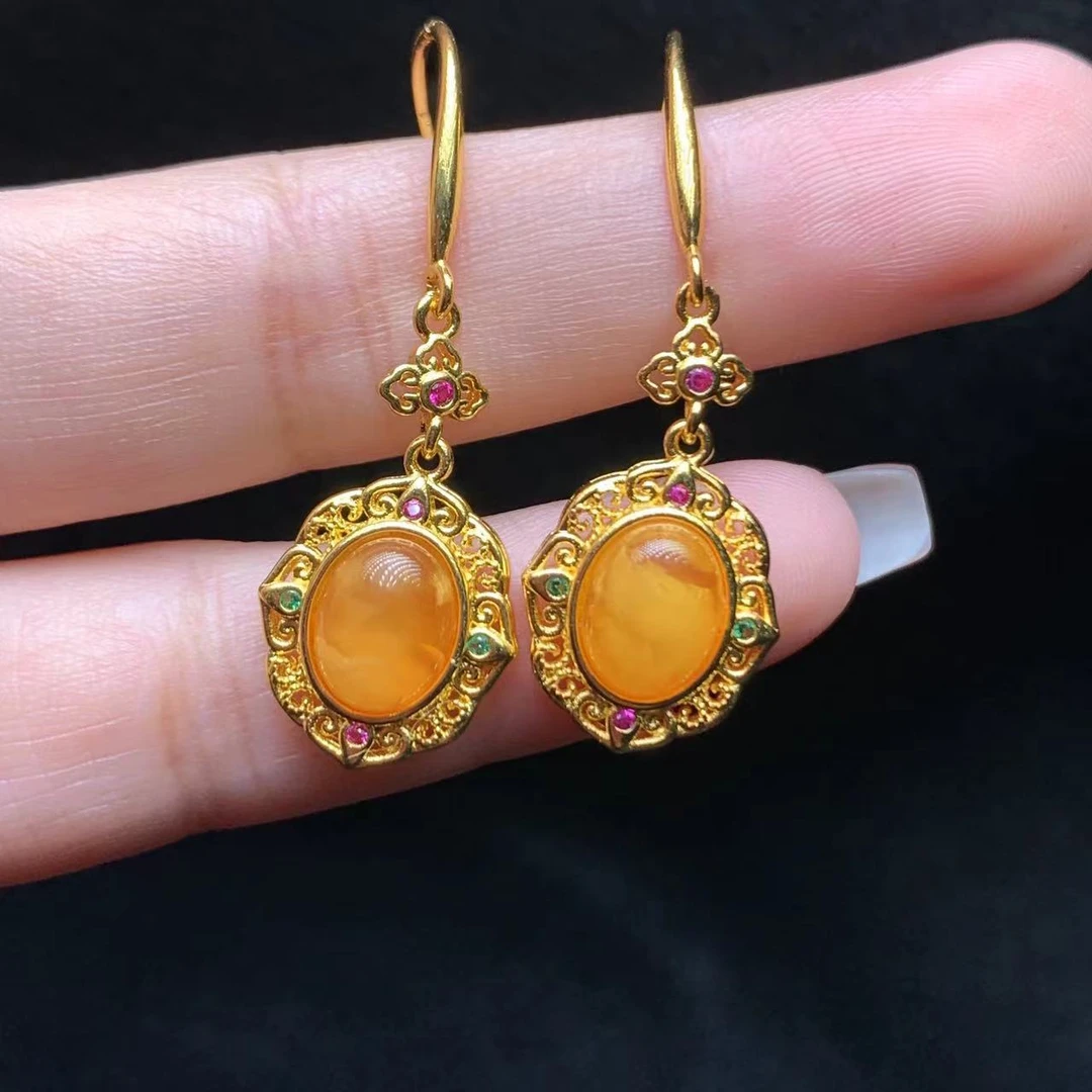 31 JYX157 蜜蜡蛋面耳钩【尺寸8*6*2mm】