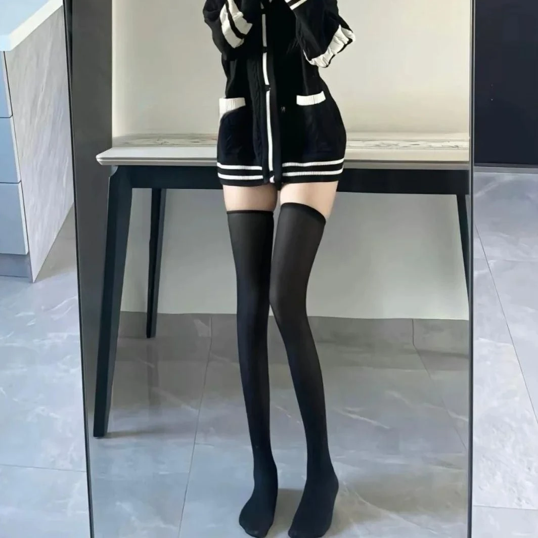纯欲学生高筒袜丝袜日系纯色白搭高颜值吊带女辣妹基础JK过膝袜