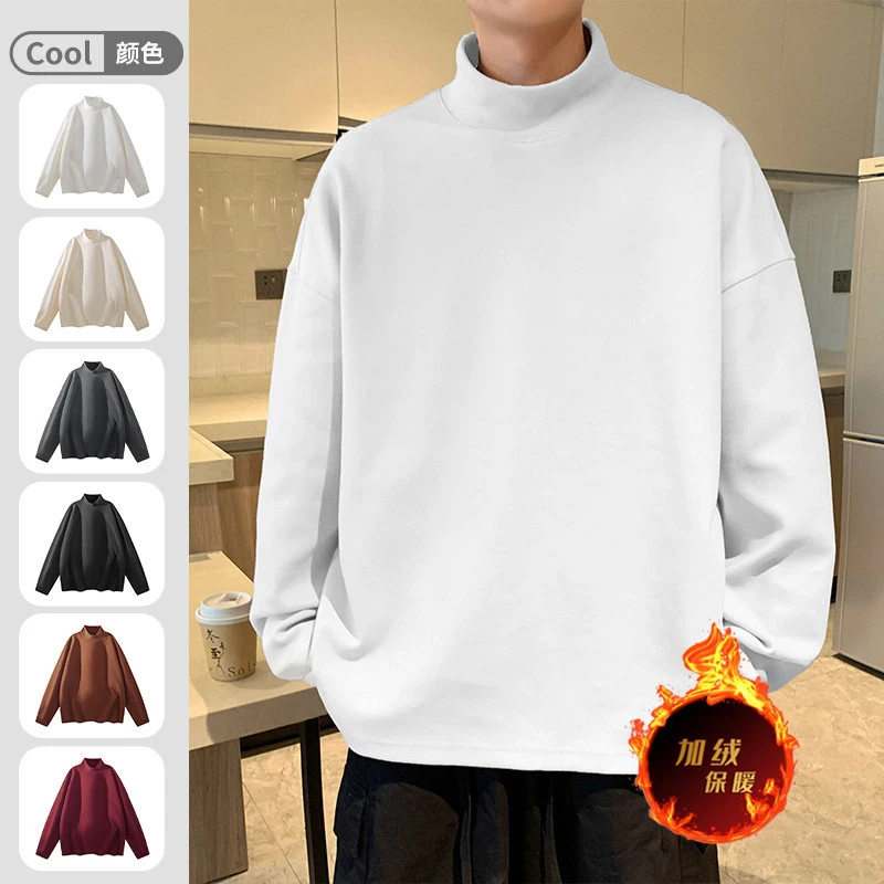 元赫美式半高领德绒长袖t恤男生秋冬加厚宽松内搭打底衫休闲外套