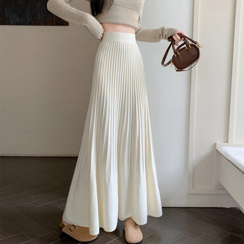 秋冬温柔显瘦百褶半身荷叶边垂感大摆伞裙简约中长款半身裙秋冬