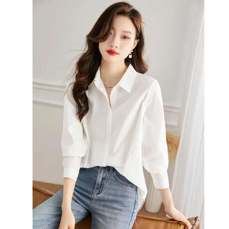 白衬衫女2025春季新款小个子上衣100%全棉洋气纯棉高级感春秋衬衣