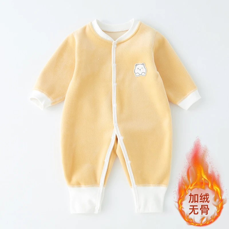 婴儿加绒连体衣春季外套新生儿衣服宝宝秋冬季外出抱衣薄绒哈衣服