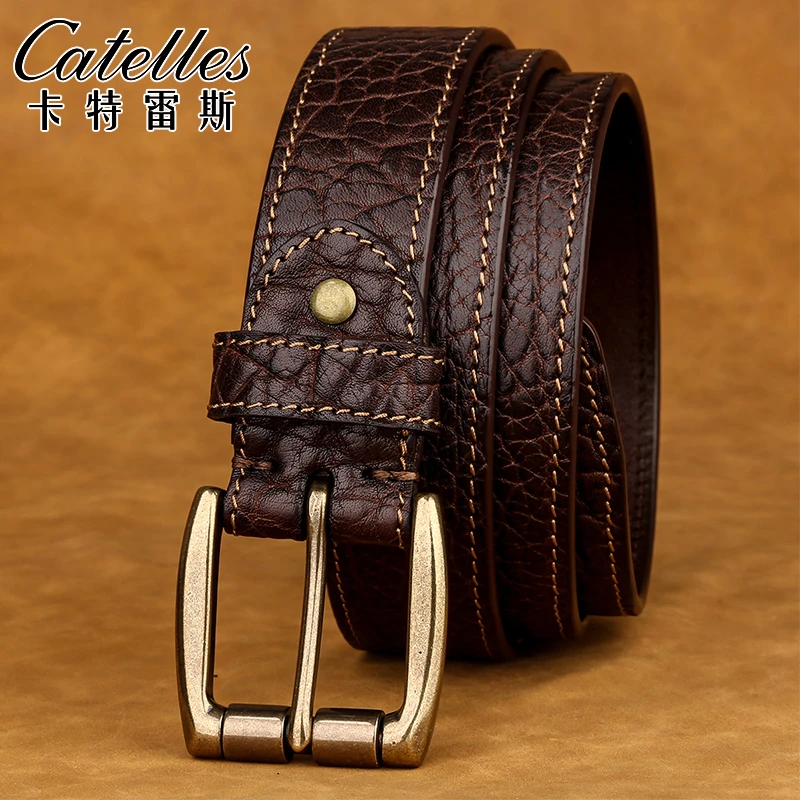 加厚复古铜扣头层牛皮男士裤腰带40-50岁男青年皮带潮流百搭真皮