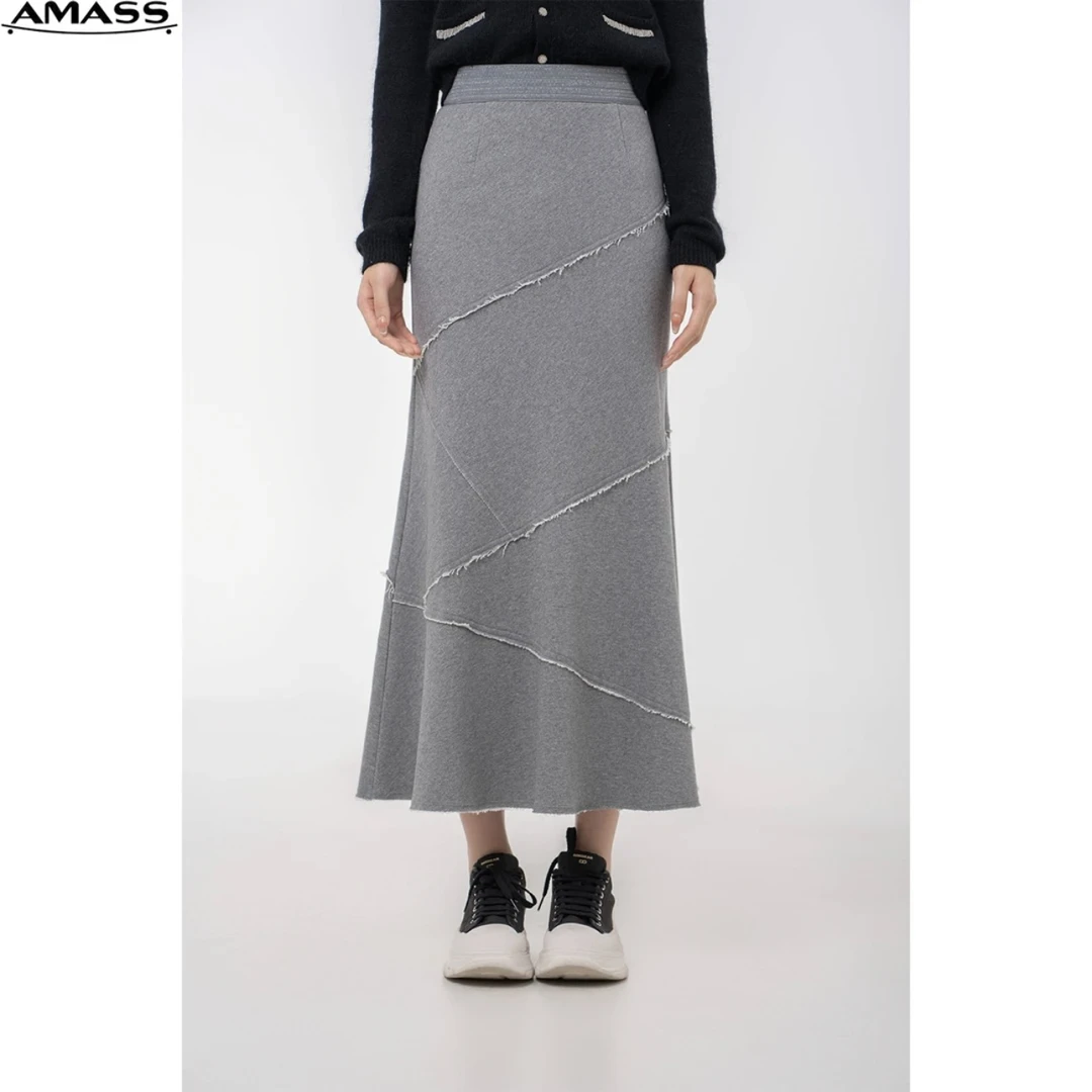 AMASS/阿玛施时尚质感新款高腰拼接百搭修身显瘦鱼尾半裙 5200433