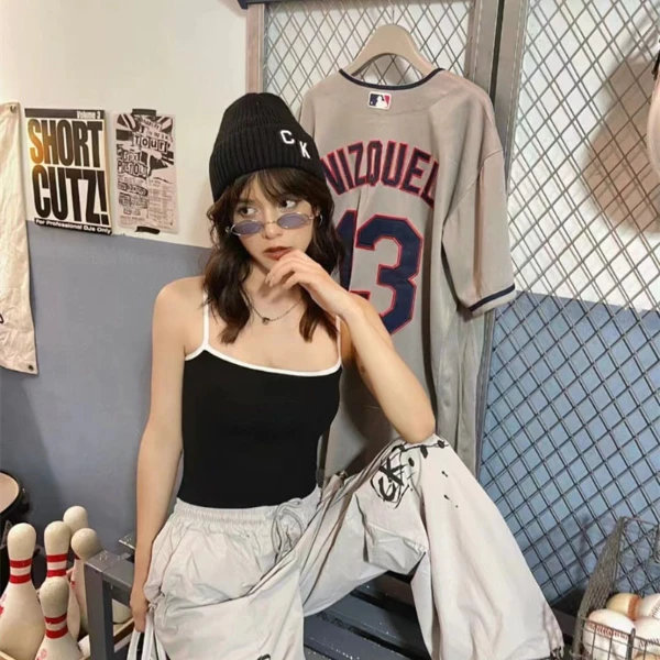 Z05撞色带胸垫女士美背美式复古风