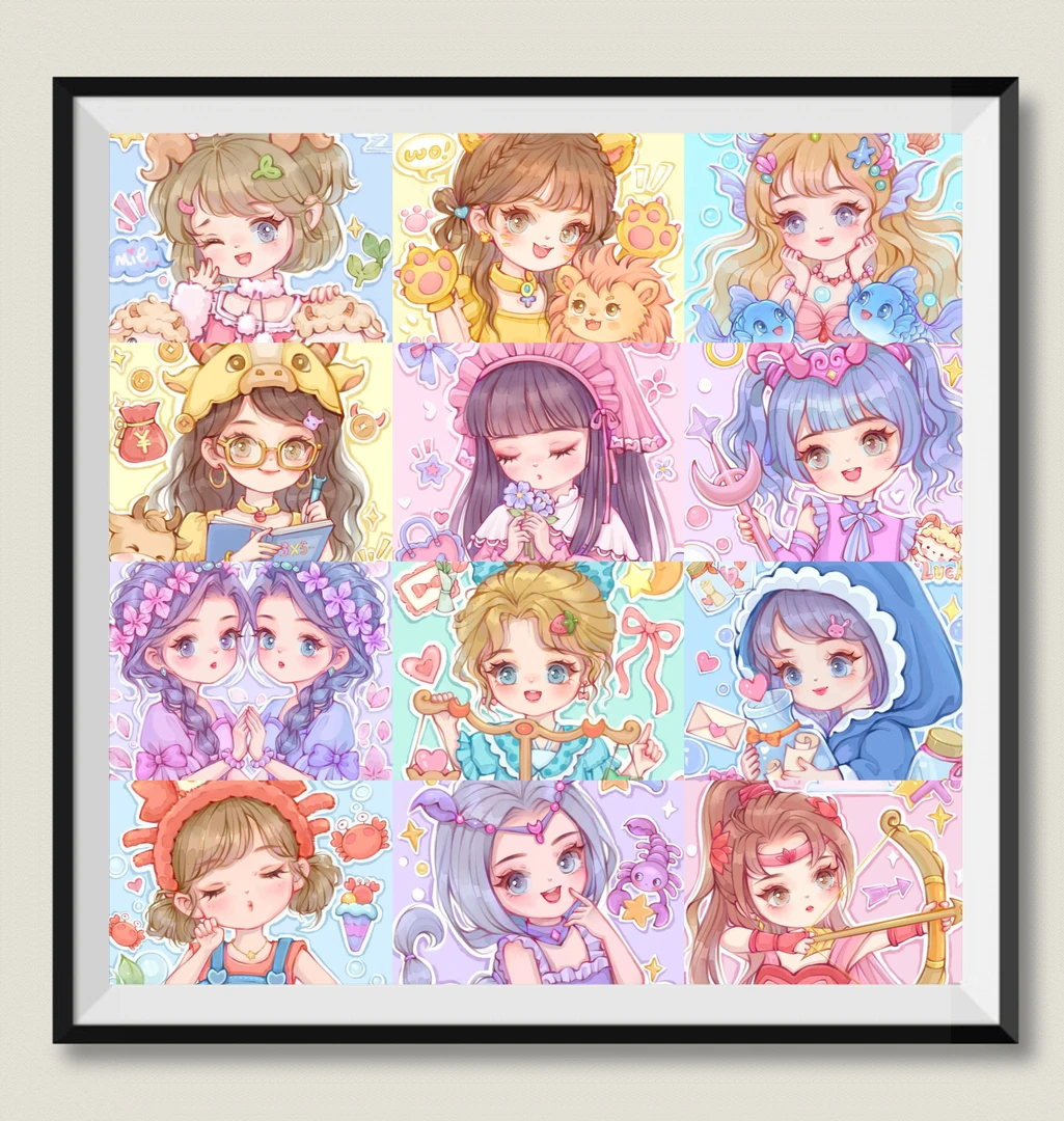 珺禾&十二星座女孩60*60金丝布十字绣(无针无工具）