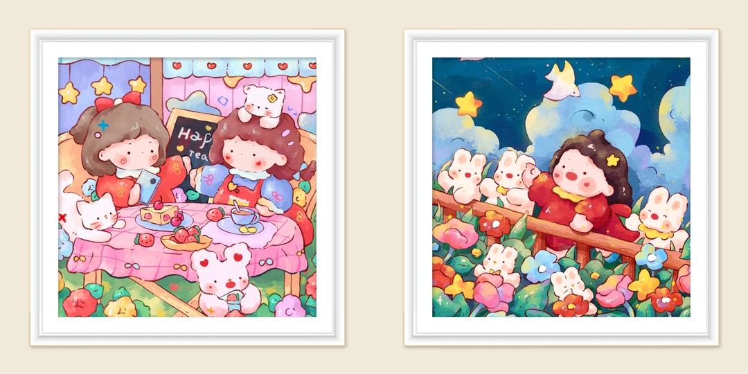 珺禾&心语心愿姐妹下午茶65*65金丝布大格十字绣【裸包无针无工具】