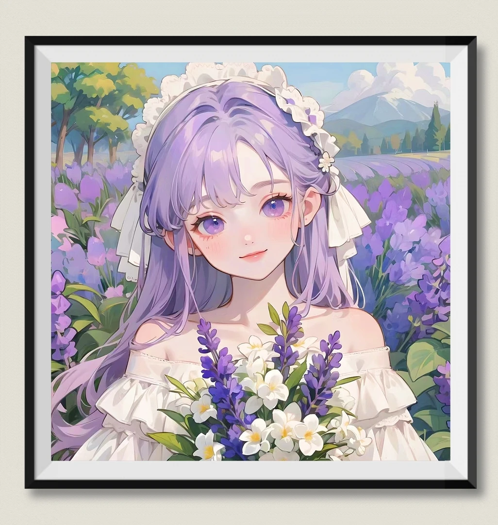 JH薰衣草女孩2金丝布42色大格四股线满绣60*60(无针无工具)