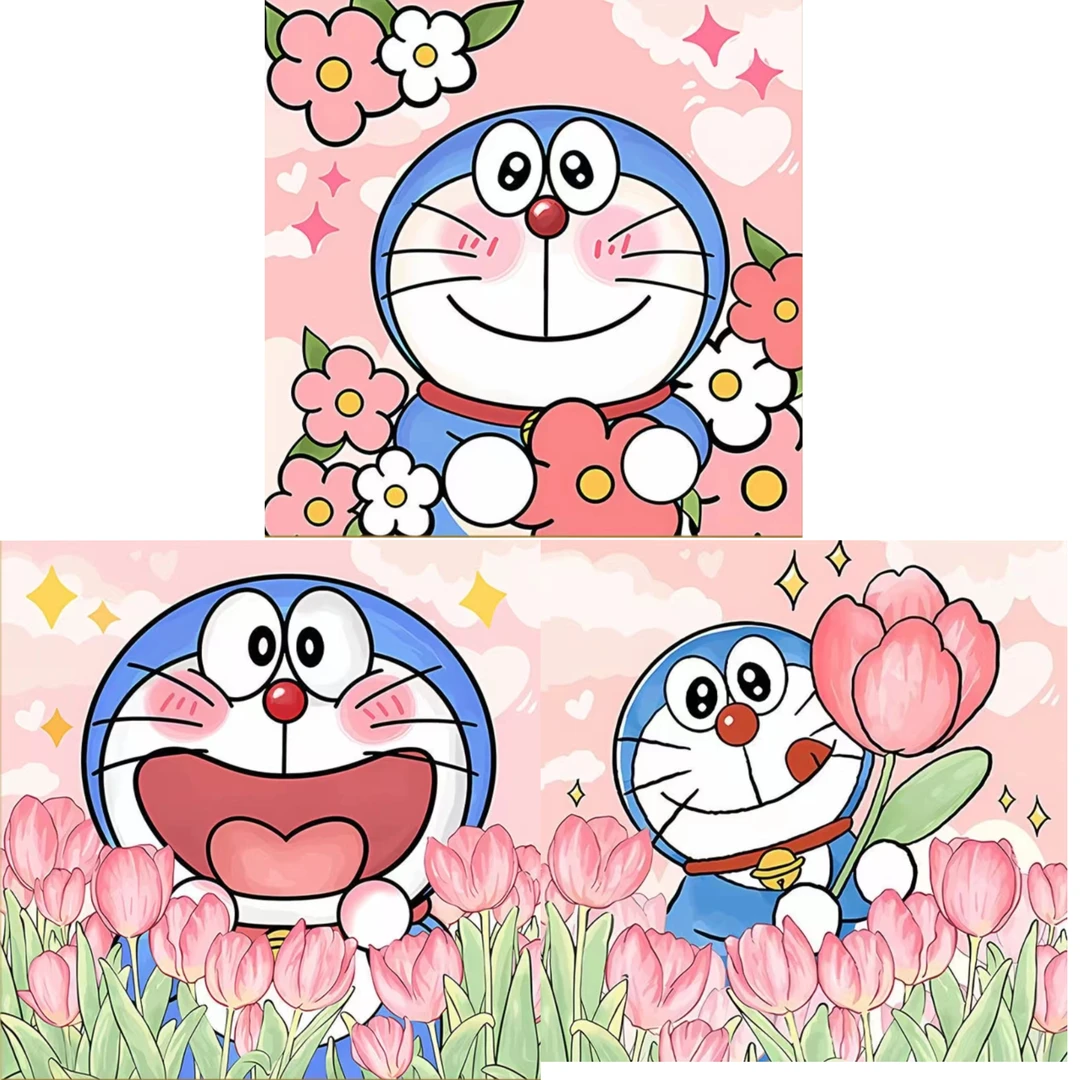 珺禾*郁金香叮当猫50×50金丝布大格四股线十字绣无针无工具]