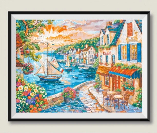 珺禾&多彩风景90*70金丝布大格四股线十字绣56色【无针无工具】