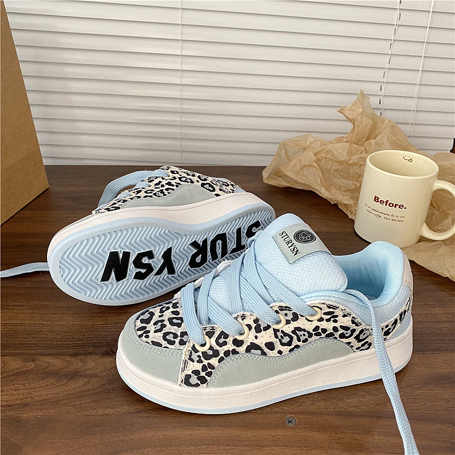 港风原创豹纹拼色面包鞋ins潮2025夏季新款学生百搭运动休闲板鞋