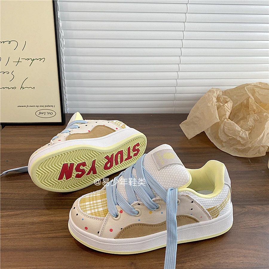 七彩格小众原创面包鞋女学生百搭ins复古港风板鞋2025秋季新款潮