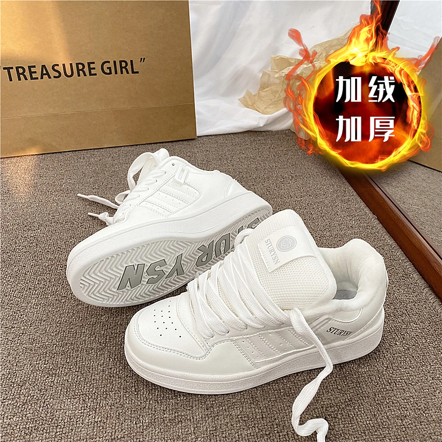 加绒棉鞋面包鞋情侣小众百搭运动休闲板鞋2024冬季新款小白鞋学生