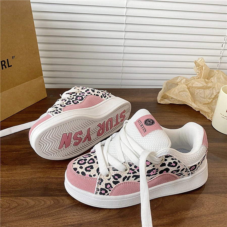 港风原创豹纹拼色面包鞋ins潮2025夏季新款学生百搭运动休闲板鞋