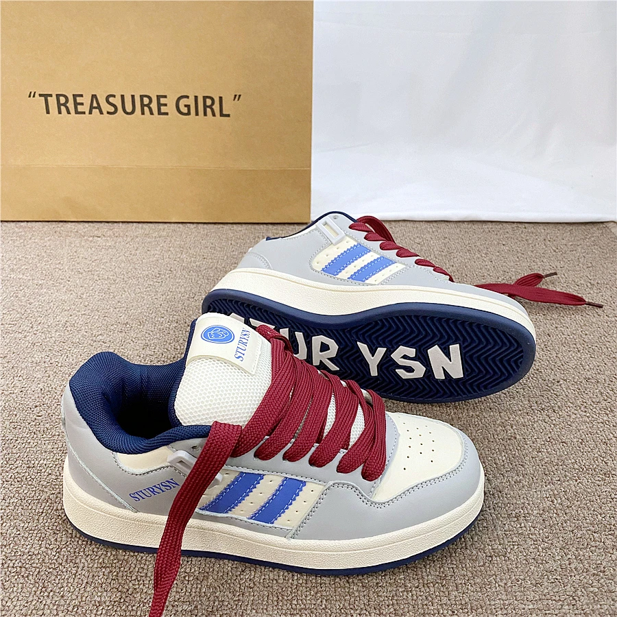 情侣款米兰红拼色面包鞋男ins潮2024秋季新款百搭休闲运动板鞋女