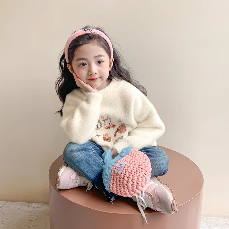女童套头毛衣秋冬装2023新款儿童洋气加厚女孩时髦针织衫潮