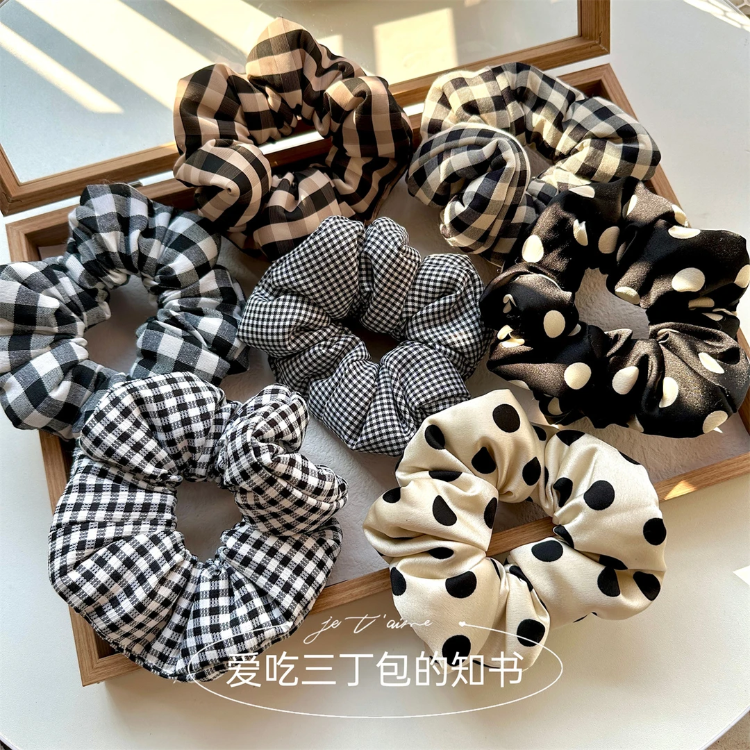 复古格纹睡眠发圈填充枕头大波点大肠圈韩系立体蓬蓬发饰新款头饰