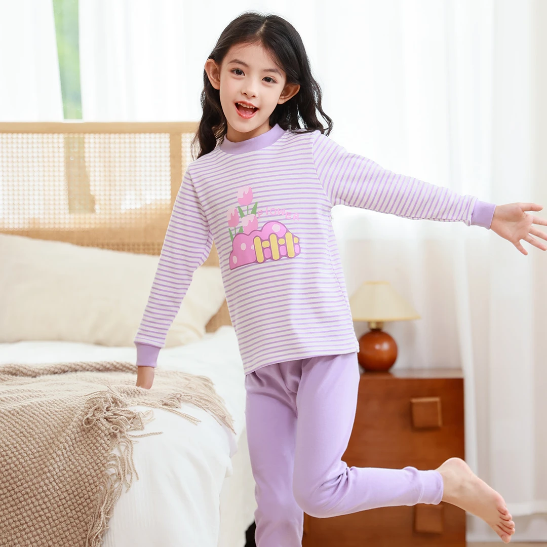 笛莎儿童秋冬内衣中领套装纯棉亲肤秋衣打底保暖棉毛衫分体家居服