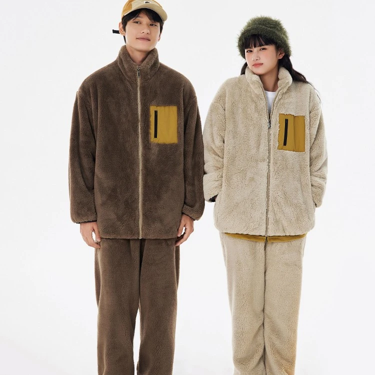 亲嘴猫珊瑚绒情侣睡衣女秋冬保暖加厚立领套装男士家居服大码宽松